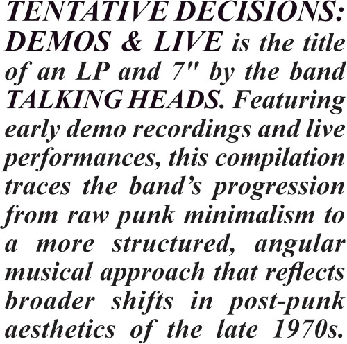 2LP / Talking Heads / Tentative Decisions:Demos & Live / Vinyl / LP+7"