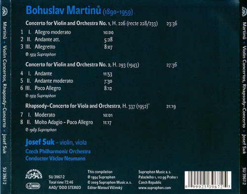 CD / Martin� Bohuslav / Violin Concertos / Suk J.