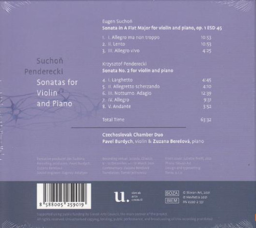CD / Sucho� & Penderecki / Sonatas For Violin And Piano / Digipack